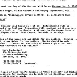 Announcements, 1985-04-22. ...