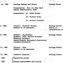 Schedules, Global Habitabil...
