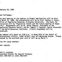 Announcements, 1984-02-22. ...