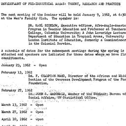 Announcements, 1962-01-17. ...