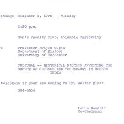 Announcements, 1970-12-01. ...