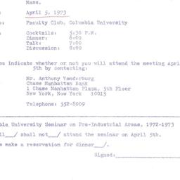 Announcements, 1973-04-05. ...