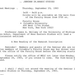 Announcements, 1983-09-29. ...
