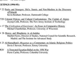 Schedules, Arabic Studies, ...