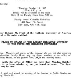 Announcements, 1987-10-15. ...