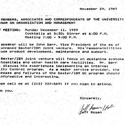 Announcements, 1989-11-29. ...