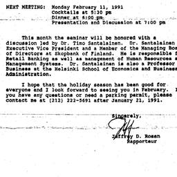 Announcements, 1991-01-02. ...