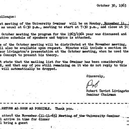 Announcements, 1963-10-30. ...