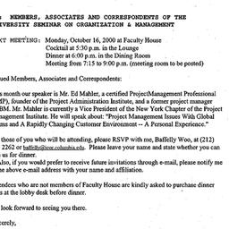 Announcements, 2000-10-16. ...