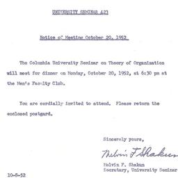 Announcements, 1952-10-08. ...