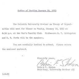 Announcements, 1953-01-06. ...
