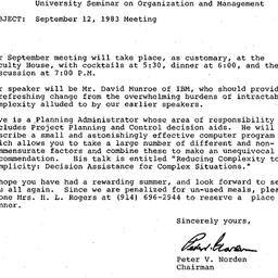 Announcements, 1984-08-30. ...