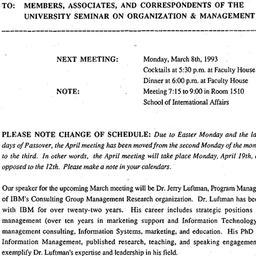 Announcements, 1993-03-08. ...