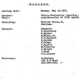 Minutes, 1971-05-10. Organi...