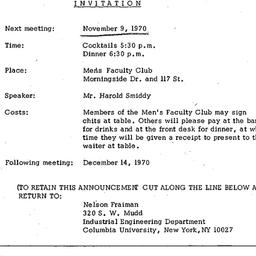 Announcements, 1970-11-09. ...