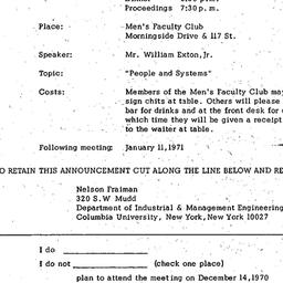 Announcements, 1970-12-14. ...