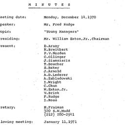 Minutes, 1970-12-14. Organi...