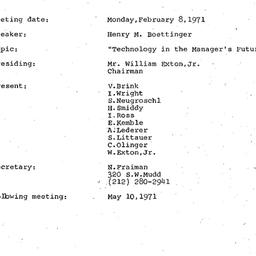 Minutes, 1971-02-08. Organi...