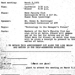 Announcements, 1971-03-08. ...