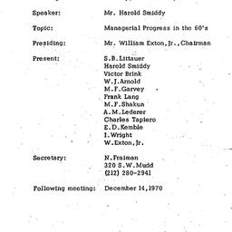 Minutes, 1970-11-09. Organi...