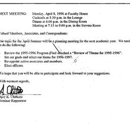 Announcements, 1996-04-08. ...