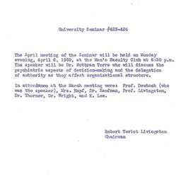 Announcements, 1959-04-06. ...