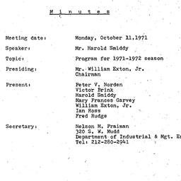 Minutes, 1971-10-11. Organi...