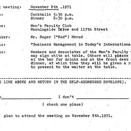 Announcements, 1971-11-08. ...