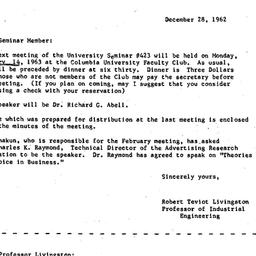 Announcements, 1962-12-28. ...