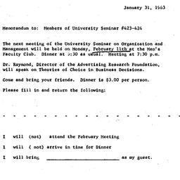 Announcements, 1963-01-31. ...