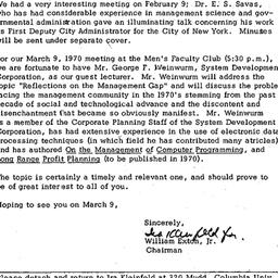 Announcements, 1970-03-09. ...
