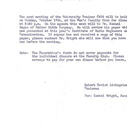 Announcements, 1955-10-17. ...