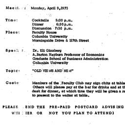 Announcements, 1973-04-09. ...