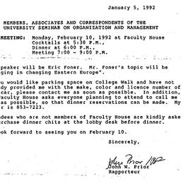 Announcements, 1992-01-05. ...