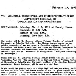Announcements, 1992-02-19. ...
