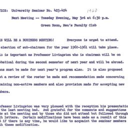 Announcements, 1960-04-21. ...