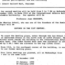 Announcements, 1989-11-08. ...
