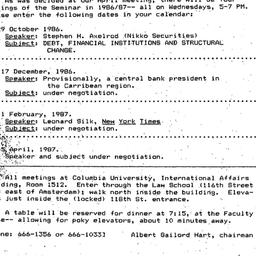 Announcements, 1986-10-15. ...