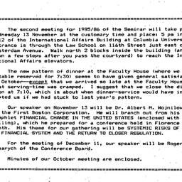 Announcements, 1985-11-01. ...