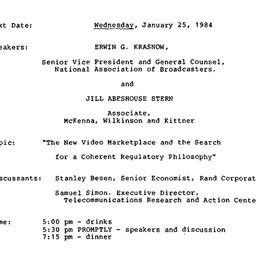 Announcements, 1984-01-25. ...