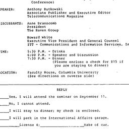 Announcements, 1985-09-11. ...