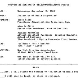 Announcements, 1985-09-18. ...