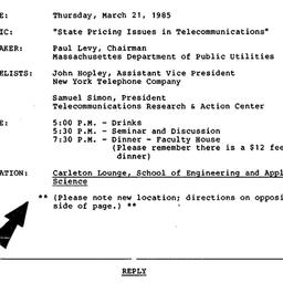 Announcements, 1985-03-21. ...