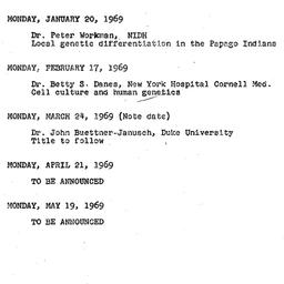 Announcements, 1969-01-20. ...