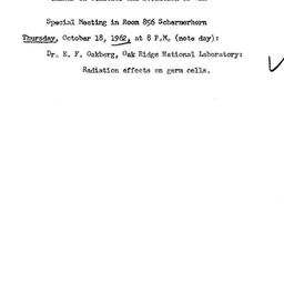 Announcements, 1962-10-18. ...
