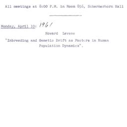 Announcements, 1961-04-10. ...