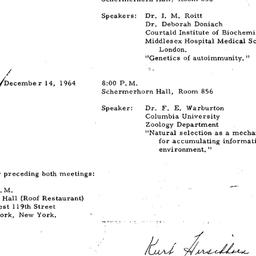 Announcements, 1964-11-11. ...