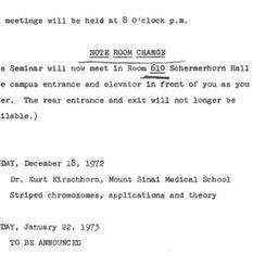 Announcements, 1972-12-18. ...