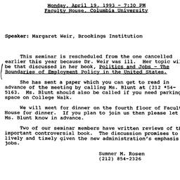 Announcements, 1993-04-19. ...