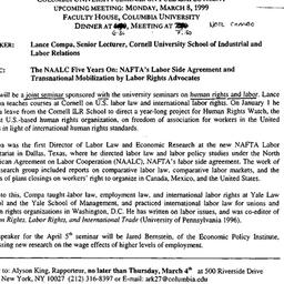 Announcements, 1999-03-08. ...